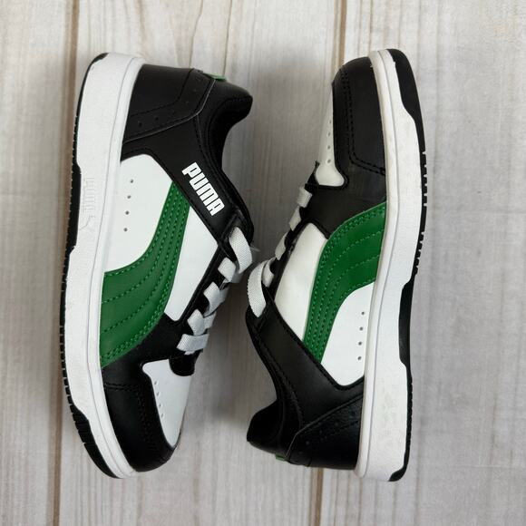Puma Kids Rebound V6 Black White Green Low Top Sneakers Size 2Y - Picture 2 of 7